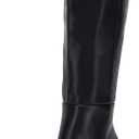 Coutgo Womens Knee High Boots Chunky Block Heels Square Toe Side Zipper Faux Suede Fall Winter Comfort Boot (6, Glossy Black)