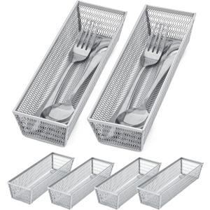 Silverware Organizer,Mesh Drawer Organizer for KitchenMetal Utensil Organizer for Flatware, Knives, Spoons,Cosmetic (Silver 9 * 3 * 2 inch Pack6)
