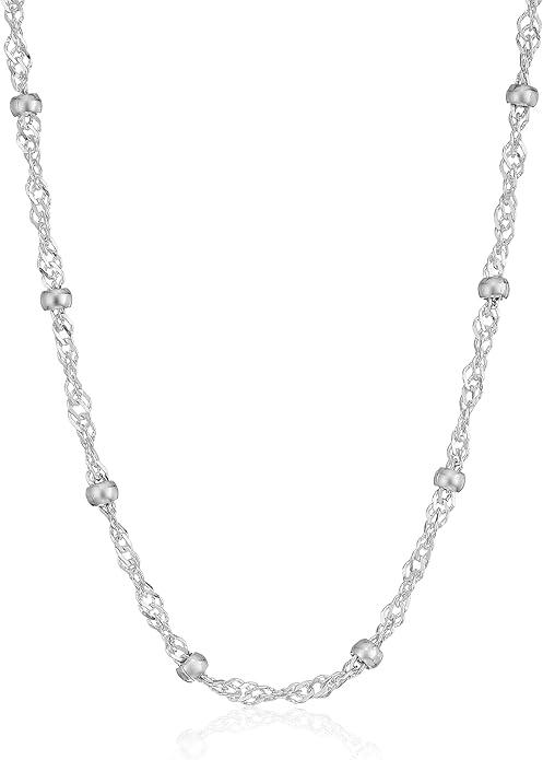 Amazon Essentials Sterling Silver Singapore Bead Chain Station Necklace (previously Amazon Collection) 