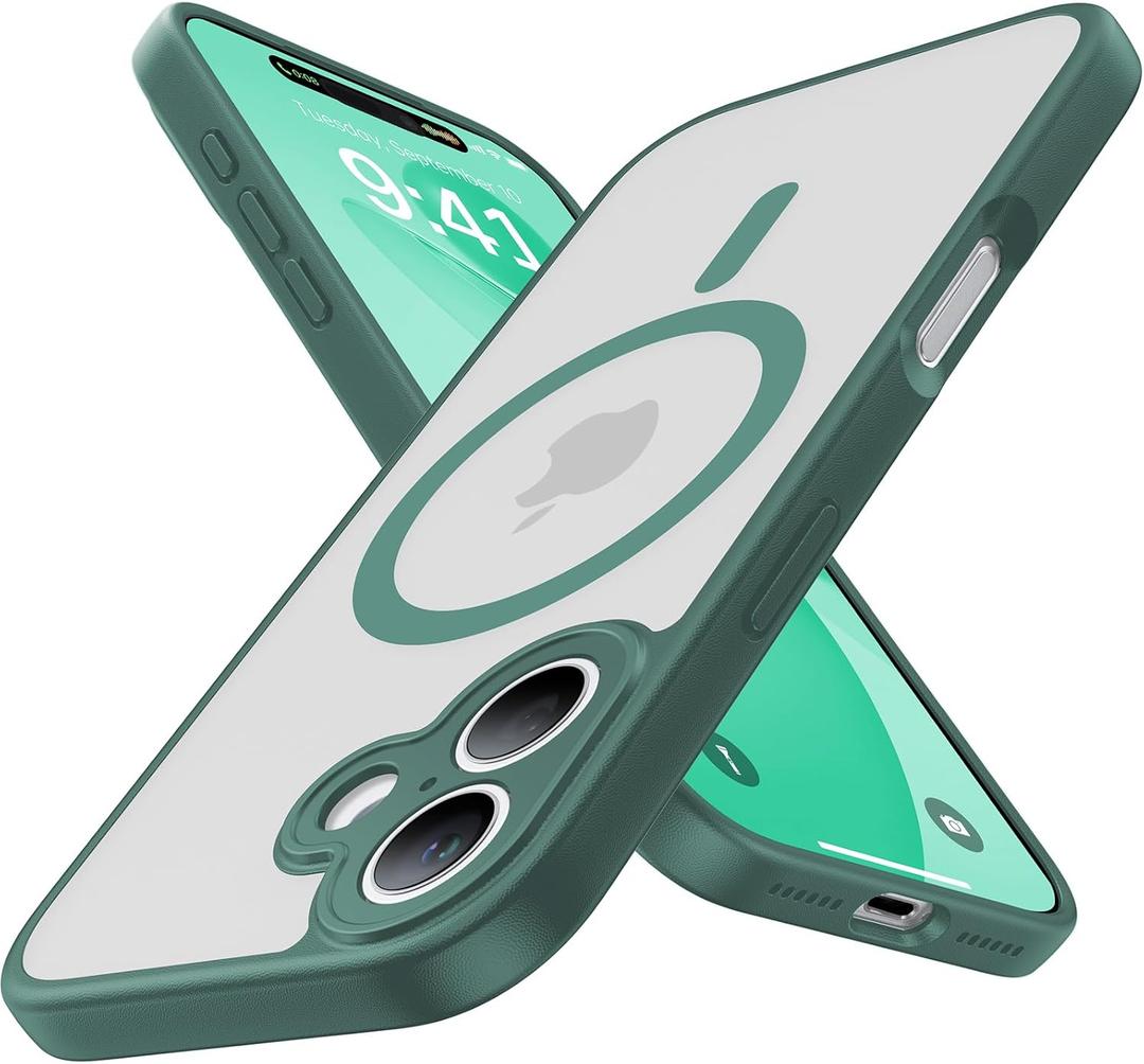Magnetic Shockproof for iPhone 17 Case,[Full Camera Protection][Compatible with Magsafe][Non-Slip][Mil-Grade Protection] Slim Anti-Yellow Translucent Matte Phone Case for iPhone 17,Pine Green