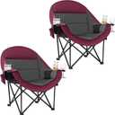 Oversized Camping Chair for Adults 2 Pack - Heavy Duty Outdoor Padded Chair | Comfy XL Large Lawn Camp Chair with Cup Holder Cooler Pockets for Sports Beach Fishing Portable Supports 500lbs,Red, Twin Pack