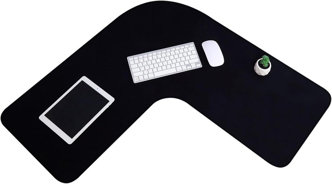 Amylove L Shaped Desk Mat Corner Mouse Pad Waterproof Large Rubber Corner Desk Mat for Office Home L Shaped Curved Keyboard Pad Gaming Setup Computer Protection Supplies, 36.2 Inches(Black)