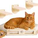 Cat Wall Shelves for Cats & Kitten up to 25 lb Solid Wood Cozy Corner Bed + Cushion with 2 Washable Covers +3 Wooden Steps, Safe Haven for Indoor Cats, Cat Shelves for Wall, Wood Color