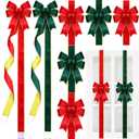 XunYee 8 Pcs Glitter Large Christmas Cabinet Ribbons Bows Thick Velvet Festive Xmas Bow Edge Burlap Door Decoration for Christmas Tree Fireplace Kitchen Gift Wrapping(Red and Green)