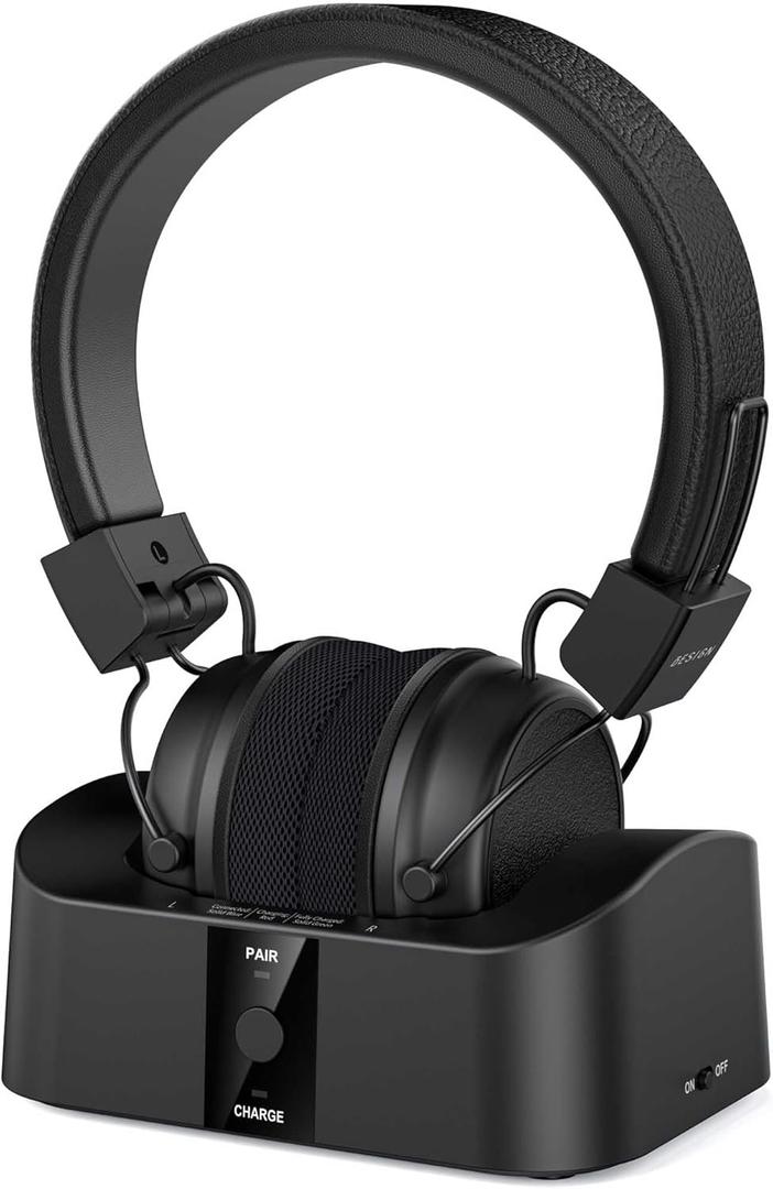 BESIGN BTH02 Wireless Headphones for TV Watching with Bluetooth Transmitter Charging Dock, Bluetooth TV Headphones Wireless for Seniors, Bluetooth Headsets, 100ft Range No Audio Delay