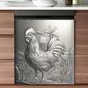 Stainless Steel Rooster Print Pattern Dishwasher Magnet Cover, Metal Farmhouse Windmill Pic Magnetic Panel Decal, Refrigerator Art Skin Sticker, (Reusable, 23x26 Appliance Decor Sheet), Magnet: 23Wx26H inch