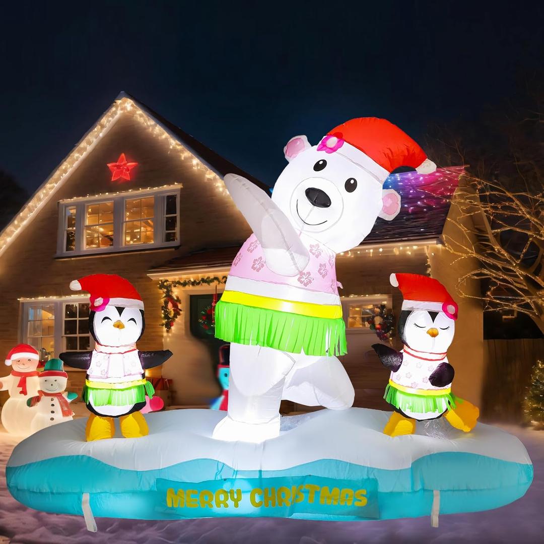 6ft Christmas Inflatable Surfing Snowman Outdoor Decorations Christmas Blow up Yard Decoration with Built in LED Winter Xmas Snowman Inflatables for Holiday Party Indoor Outdoor Lawn Decor