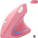 Wireless Mouse Ergonomic Vertical Ergo High Presion Optical Lightweight Cordless LED Light Large Cute Wireless Mouse for Laptop Computer Mac Office Girl Boy Adults Gift , 800/1200/1600 DPI, 6 Buttons (Pink)