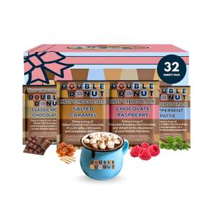 Gourmet Hot Cocoa Mix Variety Pack - Classic, Chocolate Raspberry, Salted Caramel, & Peppermint Hot Chocolate Mix Sets - 32 Count (EXP 03/18/27)