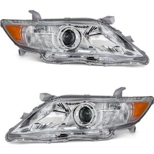 Compatible with 2010 2011 Toyota Camry Headlights Chrome Housing Amber Reflector Clear Lens Driver and Passenger Side