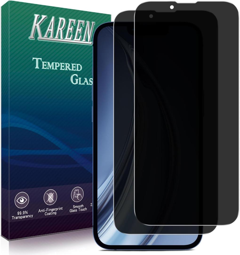 KAREEN 2 Pack Privacy Screen Protector for iPhone 13 Pro Max/iPhone 14 Plus 6.7-inch Anti-Spy Private Tempered Glass Film, 9H Hardness, Easy to Install, Bubble Free, Case Friendly (Black)