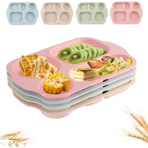 LRUUIDDE 12 Inch Large Unbreakable Divided Plates for Adults kitchen, Wheat Straw Plate, Alternative for Plastic, Reusable Compartment Plates,Dishwasher & Microwave Safe, BPA Free (Warm Series-4Pack)