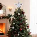 Gejoy 11'' Christmas Tree Topper Rustic Wooden Christmas 3D Five-Pointed Star Tree Topper Vintage Xmas Star Holiday Ornament for Party Office Holiday Indoor Outdoor Decoration