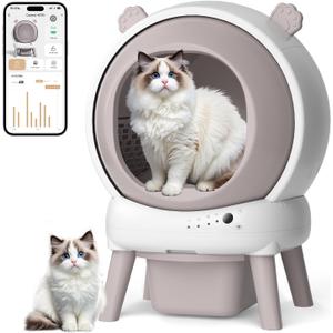 Self Cleaning Litter Box for Multiple Cats, Automatic Litter Box with APP Real-Time Monitor, Dual Safety Protection, Odor-Free Waste Disposal Includes Trash Bags, Pink