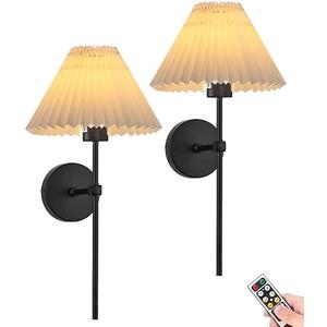 Battery Operated Wall Sconces Set of Two,Rechargeable Wall Lights with Timer,Indoor Non Hardwired Wall Lamp Light Fixtures Black with White Fabric Shade for Bedroom Living Room Bathroom Battery Operated Wall Sconces Set of Two,Rechargeable Wall Lights with Timer,Indoor Non Hardwired Wall Lamp Light Fixtures Black with White Fabric Shade for Bedroom Living Room Bathroom