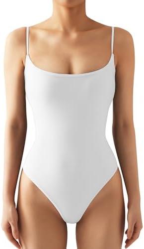 SUUKSESS Women Sexy Square Neck Thong Bodysuit Backless Cami Bodysuit Top Size S