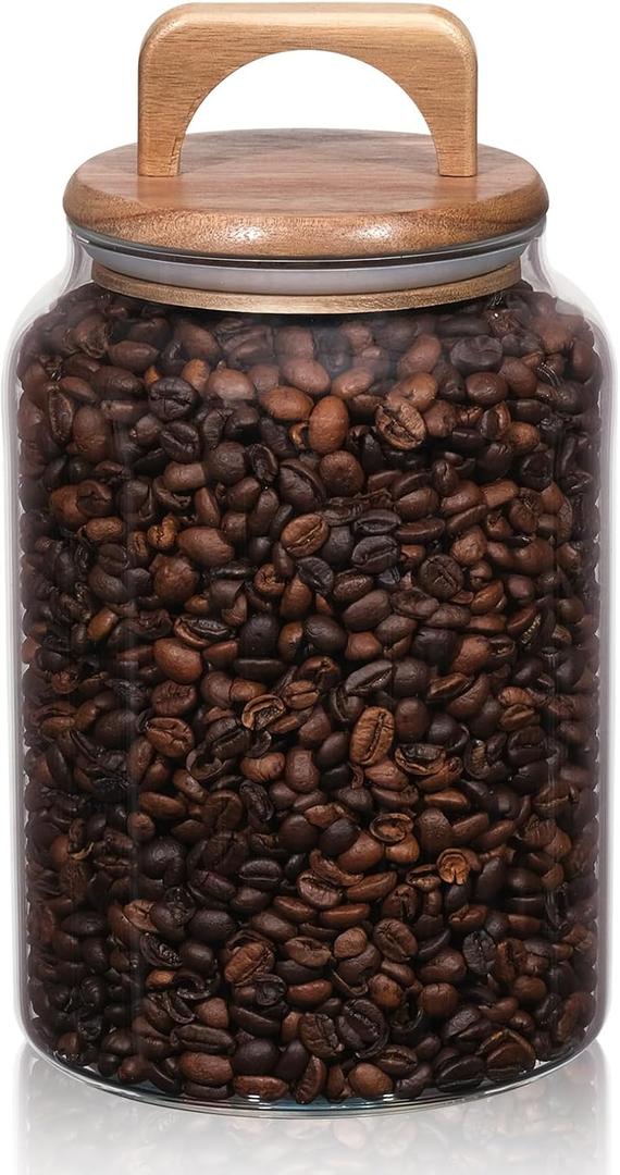 WHJY 1/2 Gallon Glass Jars with Wood Lids Flour Sugar Storage Containers for Kitchen Pantry Large Airtight Clear Canister for Coffee Bean Snacks Dried Goods