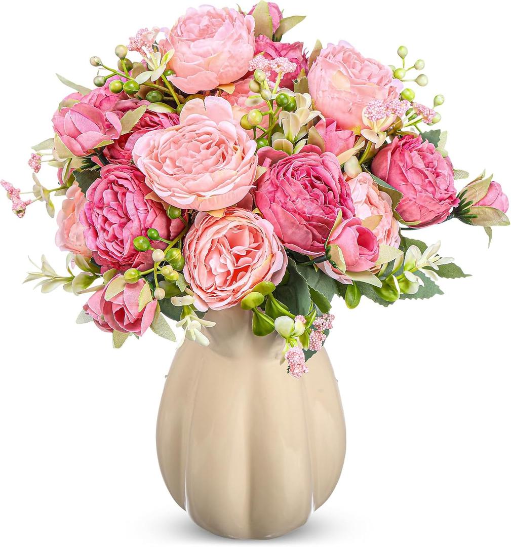 Crowye 4 Bundles Peonies Artificial Flowers Faux Peonies Wedding Artificial Flower Bouquet for Table Centerpiece for Home Wedding Decor Bridal Floral Arrangement(Mix Pink)