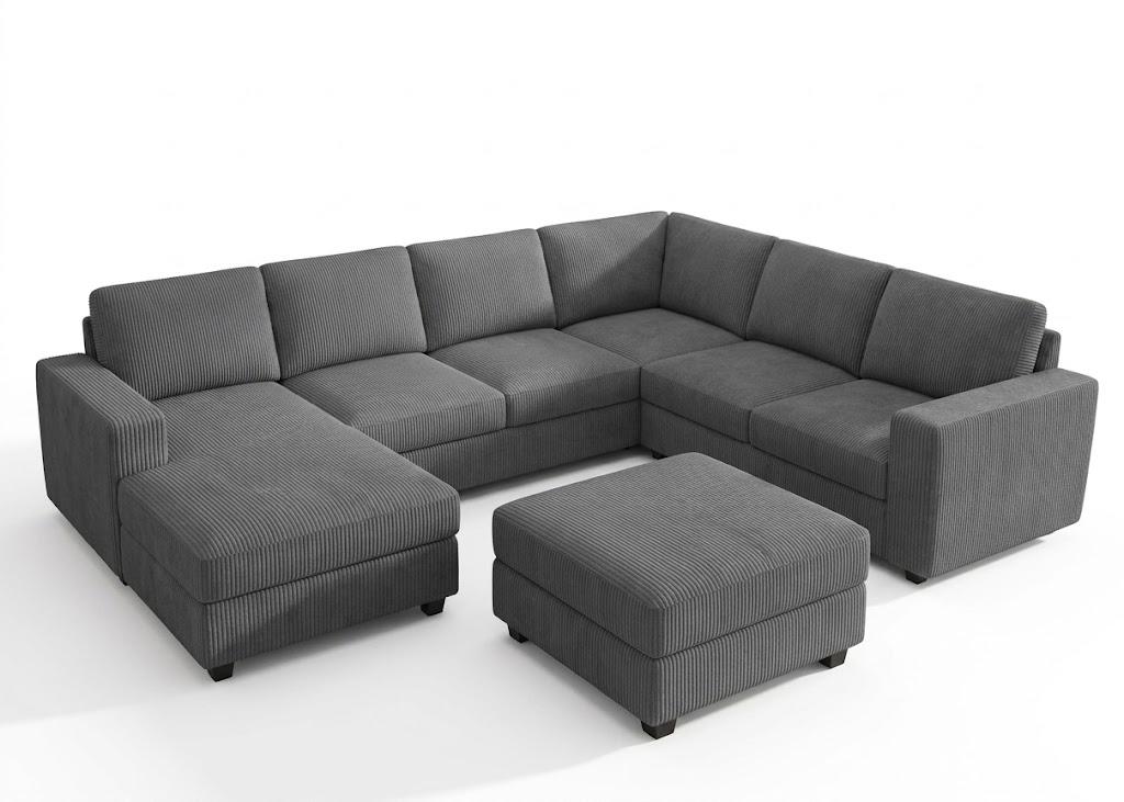 HONBAY Corduroy Sectional Couch with Storage, U Shaped Sectional Sofa, 8 Seater Sectional Couches for Living Room, Dark Gray