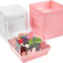 Kucoele 50 Pack Small Charcuterie Boxes with Clear Lids, 4 Inches Paper Bakery Boxes Dessert Boxes Disposable To Go Food Containers for Cookie, Cake Slice, Mini Cake, Chocolate Strawberry (Pink)