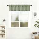 Lecloud Green Valance for Window 12 Inch Length, Light Filtering Faux Linen Textured Soft Kitchen Curtains, Rod Pockets Short Airy Drapes for Bathroom Basement Farmhouse, 60" W x 12" L 1 Panel
