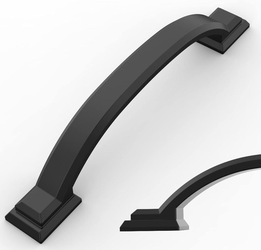 Amerdeco 10 Pack Matte Black Cabinet Pulls 4 Inch(102mm) Hole Centers, Handles for Kitchen Cabinet Hardware, Arch Cabinet Handles for Bathroom Dresser Drawer Handles ZH0016