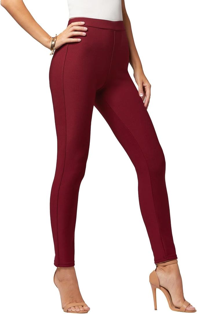 Conceited Stretch Ponte Pants for Women - Dressy Leggings - High Waist Shaping Butt Lifting (Large-X-Large, Burgundy)