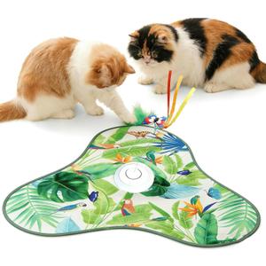 Interactive Cat Toys for Indoor Cats,Hide and Seek Cat Toys with Moving Concealed Wand Feather,Mouse Squeaky,Rechargeable Touch Activated Cat Kitten Toy for Indoor Bored Adult Cats(Green)