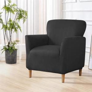 MINGPINHUIUS Banquet Velvet Armchair Slipcovers: Mid Century Luxury 1Piece Chair Covers Super Soft Jacquard with Foam Rods Furniture Protector,for Living Room Bedroom (Black)