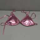 Halter Metallic Crop Top Shiny Triangle Bralette Rave Bra Swimsuit Top Pink M