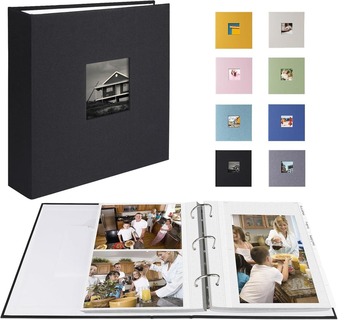 Photo Album 4x6 Photos Hold 200 or 5x7 Pictures Hold 100, 3 Ring Binder Photo Albums Linen Cover with 6-Tab Index Dividers Photo Book Acid Free Albums 4x6 5x7 for Family Wedding Baby (Black)