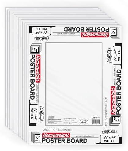 ArtSkills 11” x 14” Poster Board, Heavyweight White Poster Boards for Vision Boards, School Projects, Presentations, Arts and Crafts, 12-Pack