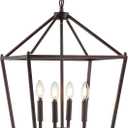 JONATHAN Y 16" Oil Rubbed Bronze Lantern Pendant Light, 4-Light Pagoda Style Metal Cage Farmhouse Hanging Ceiling Fixture for Kitchen Island, LED Bulb Included (JYL7437A)