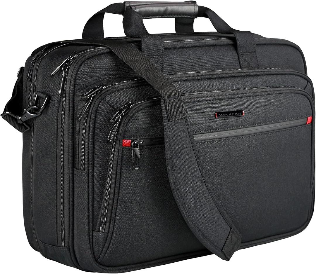 VANKEAN Laptop Briefcase for Men Women, Fits Up to 17.3 Inch Laptop Expandable Premium Laptop Shoulder Bag Water-Repellent Messenger Bag Computer Bag for Travel/Business-Black