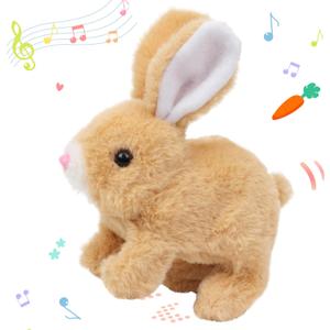 Hopearl Hopping Rabbit Interactive Electronic Pet Plush Bunny Toy with Sounds and Movements Animated Walking Wiggle Ears Twitch Nose Gift for Toddlers Birthday, Brown, 7''