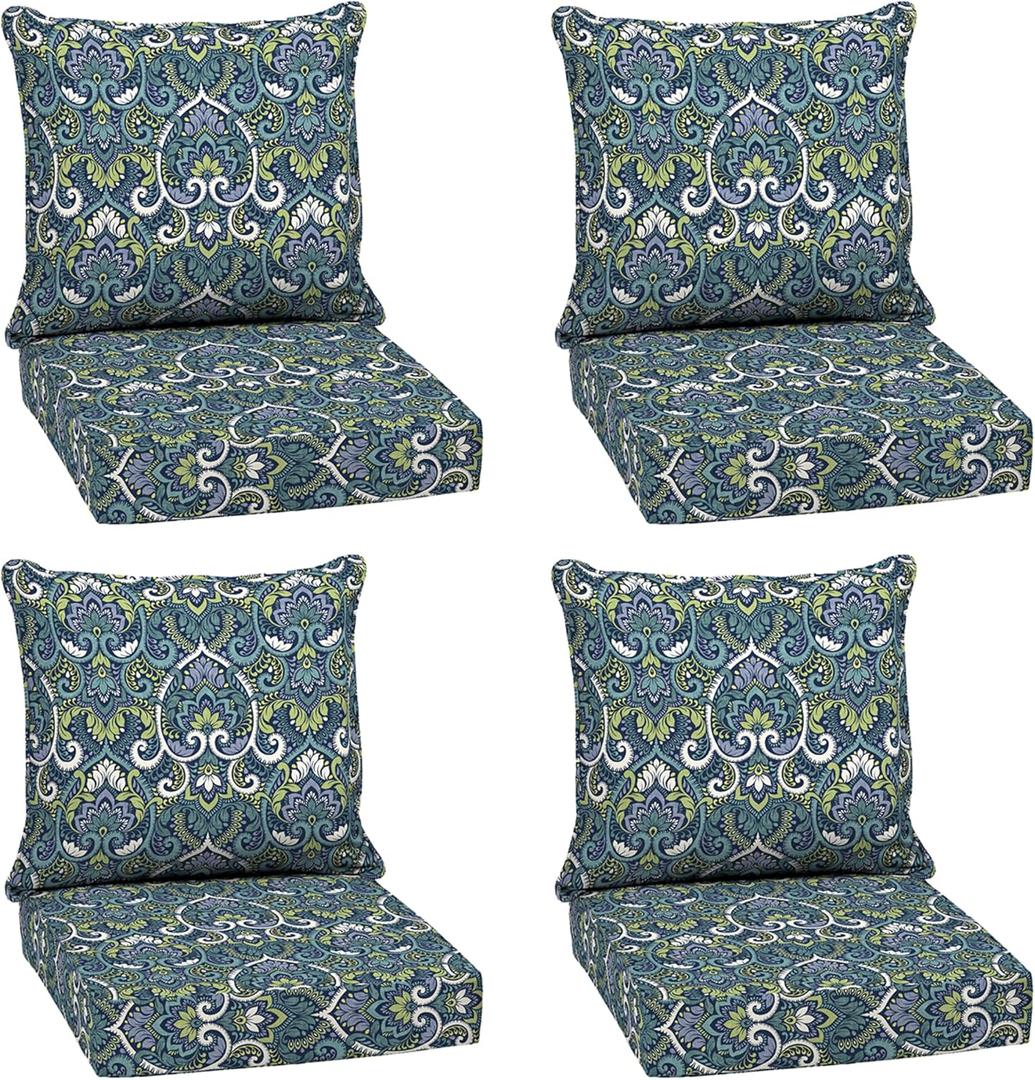 Arden Outdoor Deep Seat Cushion Set (4-Pack), 22 in x 24 in, Weather-Proof, Rain-Proof, Fade Resistant Patio Cushion for Chair, Sofa, and Couch Sapphire Aurora Blue Damask