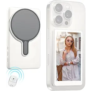 Magnetic Phone Vlog Selfie Monitor Screen  Back Camera Selfie Monitor  1080P Display can Wirelessly Connect to Mobile Phones  Rear Camera Selfie Screen with Remote Controller(White)