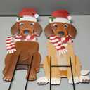Soaoo 2 Pack Solar Christmas Outdoor Decorations 27 Solar Light Dog Metal Christmas Stake Yard Signs Decoration with Santa Hat for Xmas Holiday Garden Lawn(Dog).