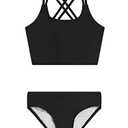 Kanu Surf Girls' Waverly UPF 50+ Beach Sport Criss-Cross Tankini, Solid Black, 12