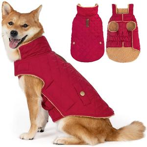 Vitiswap Dog Winter Coat, Dog Jacket with Warm Fleece Lined, Waterproof Windproof Dogs Cold Weather Coats Clothes for Puppy Dogs Snowsuit with Leash Hole, Red Small