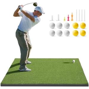 Golfguru Golf Mat, 5x4ft/5x5ft Dense Elite Golf Hitting Mats Practice with 10 Balls, 9 Tees, Heavy Duty Artificial Hitting Training Matt for Backyard Driving Chipping Indoor Outdoor Simulators