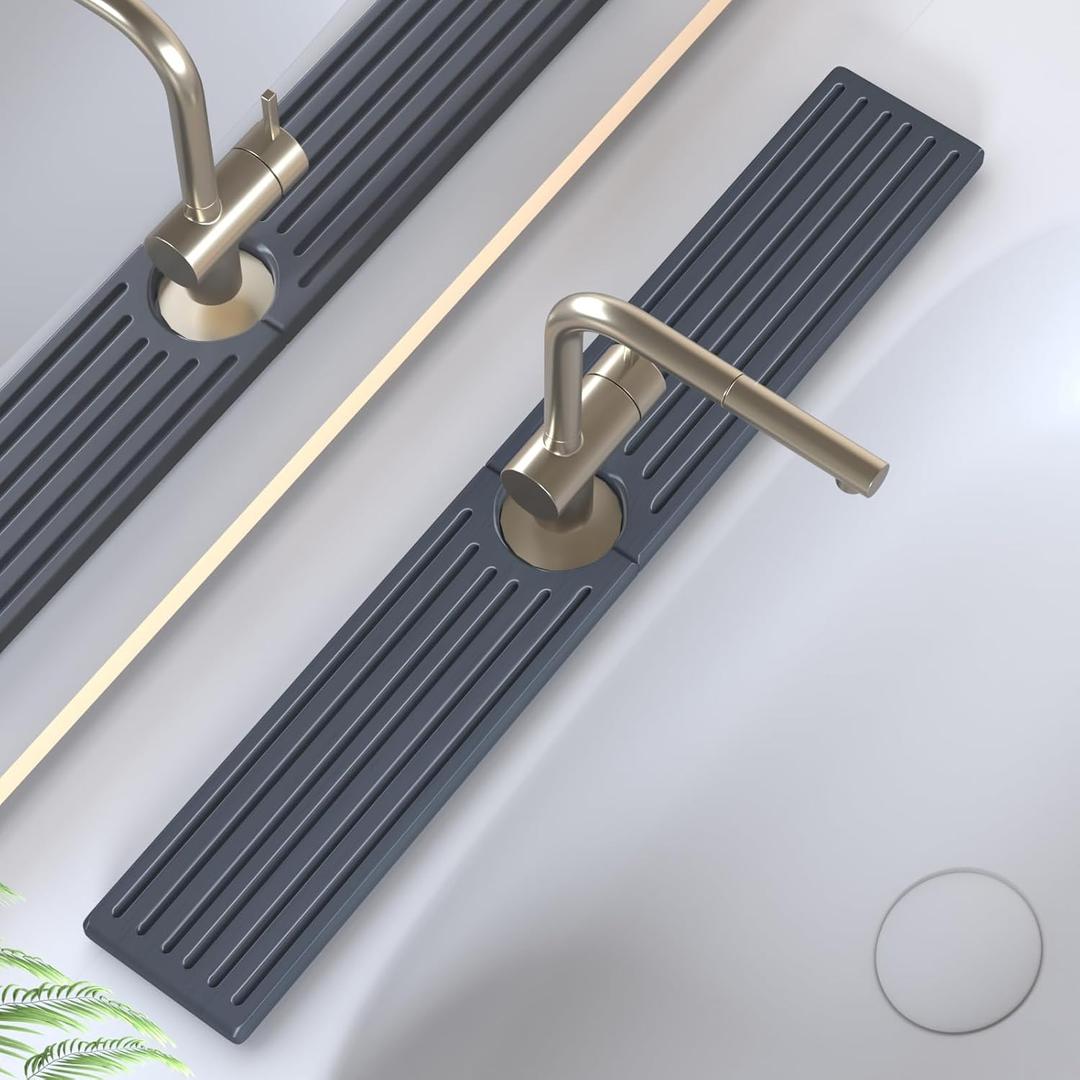 Faucet Mat for Kitchen Sink, Water Absorbent Kitchen Faucet Mat, Durable Sink Splash Guard with Raised Feet, Diatomite Fast Drying Kitchen Sink Faucet Mat, Stone Drying Tray for Bathroom Counter (23.7" x 4", Dark Gray Style 3) Faucet Mat for Kitchen Sink, Water Absorbent Kitchen Faucet Mat, Durable Sink Splash Guard with Raised Feet, Diatomite Fast Drying Kitchen Sink Faucet Mat, Stone Drying Tray for Bathroom Counter (23.7" x 4", Dark Gray Style 3)