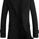 Men's Premium Wool Blend Double Breasted Long Pea Coat (Black1) XL