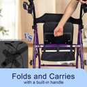 Foldable Rollator Walker with Seat for Seniors, Easy Folding & One-Hand Carry, Walkers for Seniors-All-Terrain Wheels, Height Adjustable Lightweight Rolling Walker for Elderly, Purple