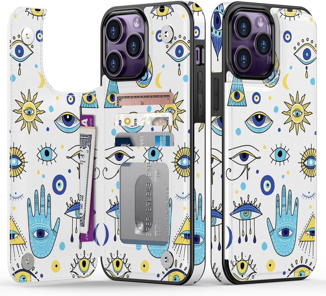 Goodon for iPhone 13 Pro Max Case Wallet - Flip Folio Leather Cover with Trendy Floral Design, 4 Card Slots & Kickstand Function, Protective Phone Case for Women and Girls - Eyes