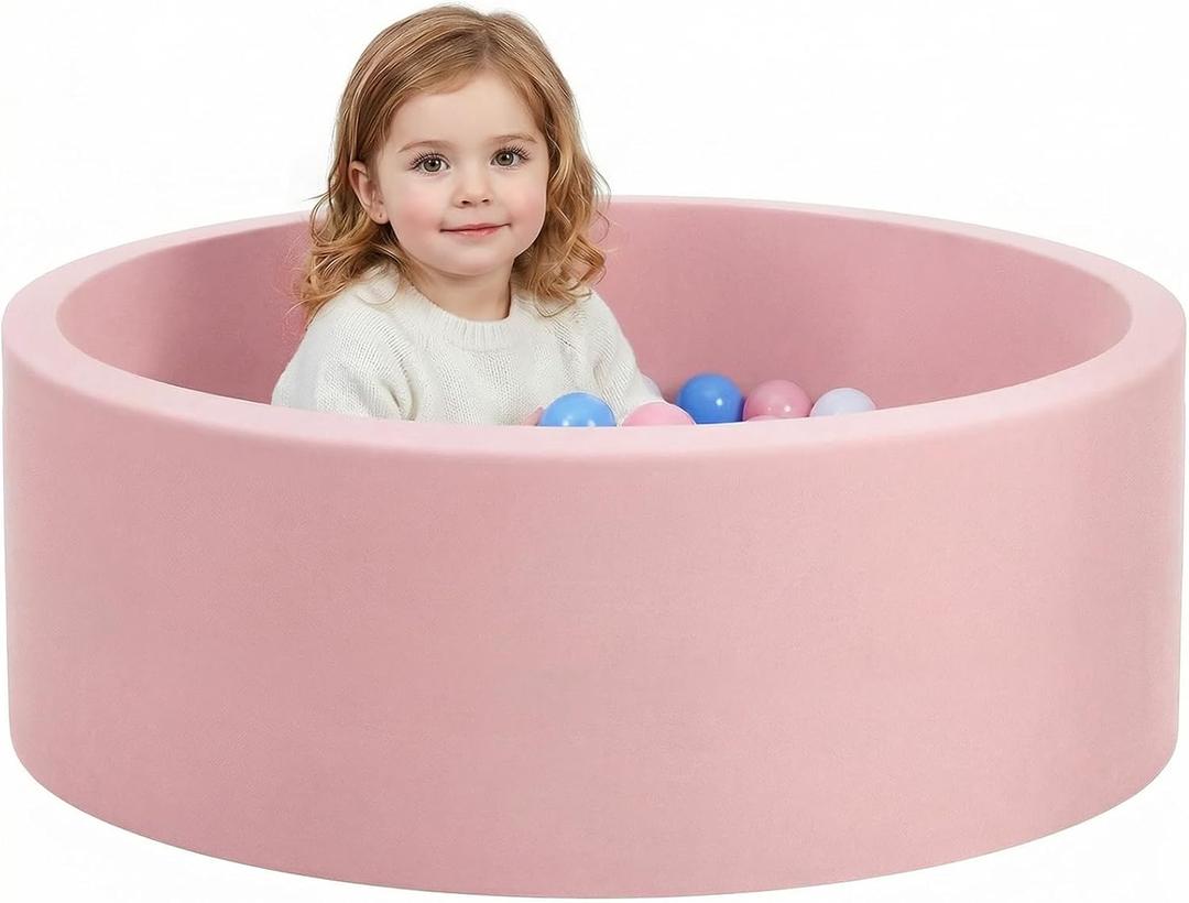 Wilwolfer Foam Ball Pit for Toddlers, Large Baby Ball Pit for Babies with Soft Memory Sponge, Indoor Outdoor Baby Playpen, Kids Play Ball Pool, Gift Toys for Infants Boys and Girls (Pink, NO Balls)