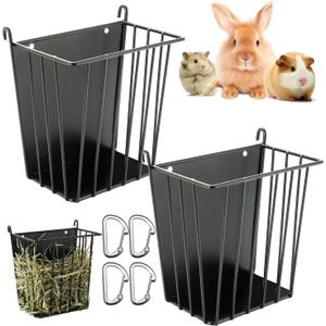 LUAVIARU Upgrades 2pcs Hay Feeder Rabbit - Guinea Pig - Metal Frame Hay Rack with Adjustable Hook - Less Wasted - for Guinea Pig, Bunny, Chinchilla Cage Accessories - Bunny Feeder