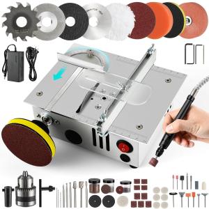 Mini Table Saw, Mini Table Saws for Crafts, Mini Multi Functional Table Saw, Dual-motor Control for Cutting, Grinding,Engraving and Drilling.Speed & Angle Adjustable,for Wood/PCB/Acrylic/Plastic