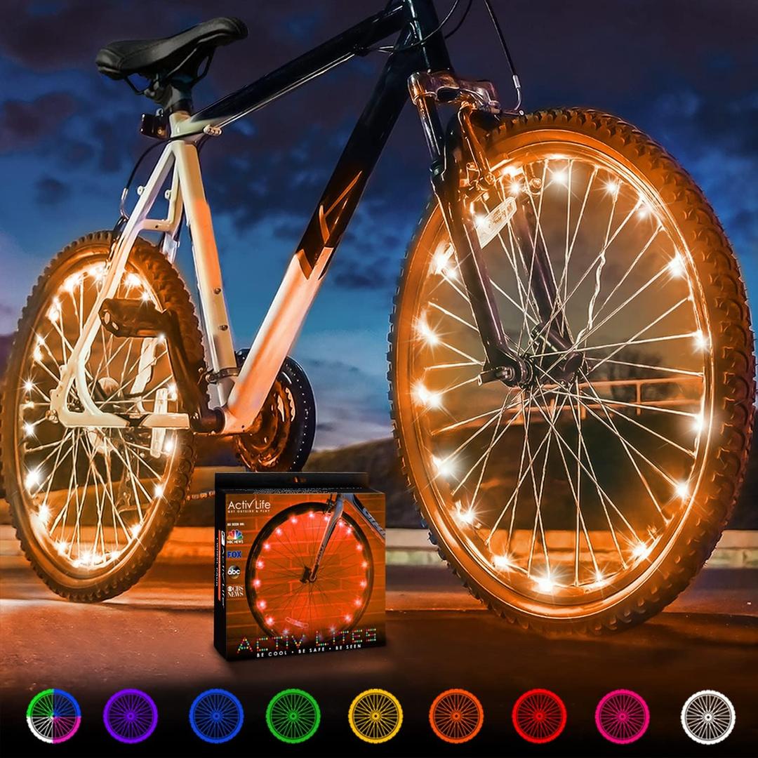 Activ Life 2-Tire Pack LED Bike Wheel Lights with Batteries Included, Get 100% Brighter and Visible from All Angles for Ultimate Safety and Style (Orange)