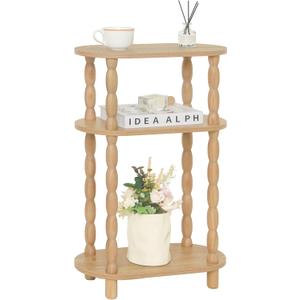 MaxSmeo Narrow Side Table, Small End Table with 3-Tier Open Shelf, Slim Bedside Table Nightstand for Small Spaces, Bedroom, Living Room (Rustic Walnut)